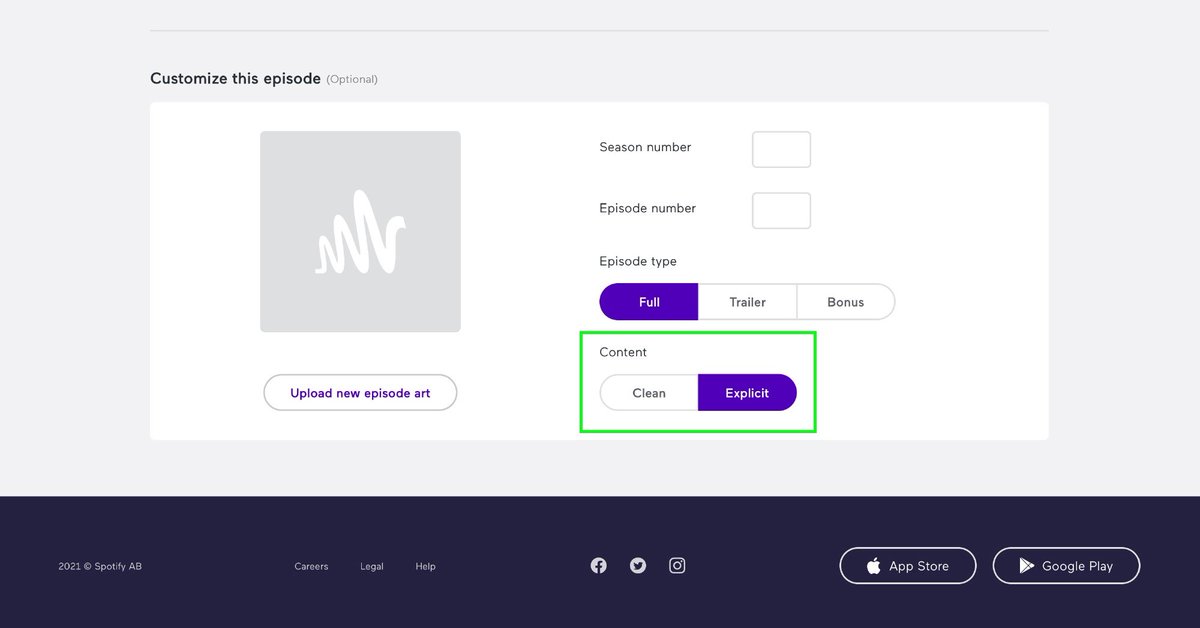 We've shared a screenshot of Anchor's web dashboard in your podcast settings, indicating the area where you can mark your show as clean or explicit. Which one is yours? Read the linked blog post to find out. 