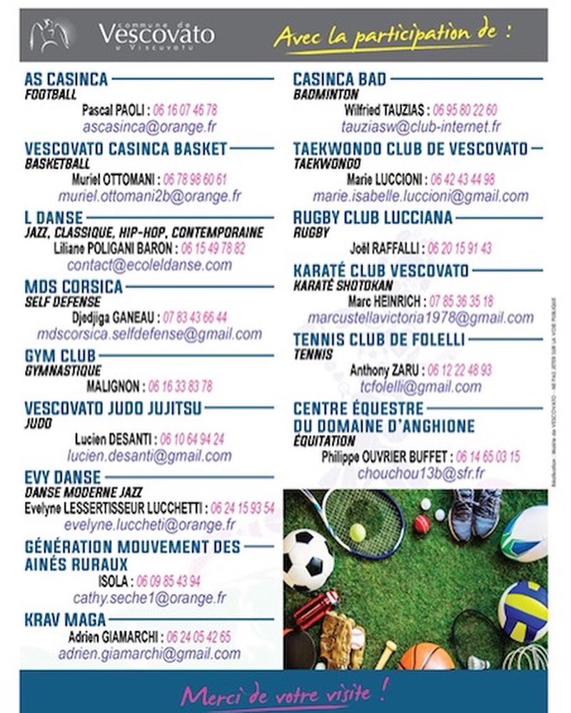 Vescovato20215's tweet photo. Venez découvrir toutes les activités sportives de la commune de Vescovato.
Voici le programme 👇avec des démo.
17h ouverture de la fête du sport et du Marché aux producteurs et artisans locaux 
21h30 concert gratuit offert par la Municipalité.
#vescovato
#paesevivu 
🤸🏾‍♂️⛹️🧘‍♂️🏇🏻🥋⚽️ https://t.co/2F9dSIA4xC