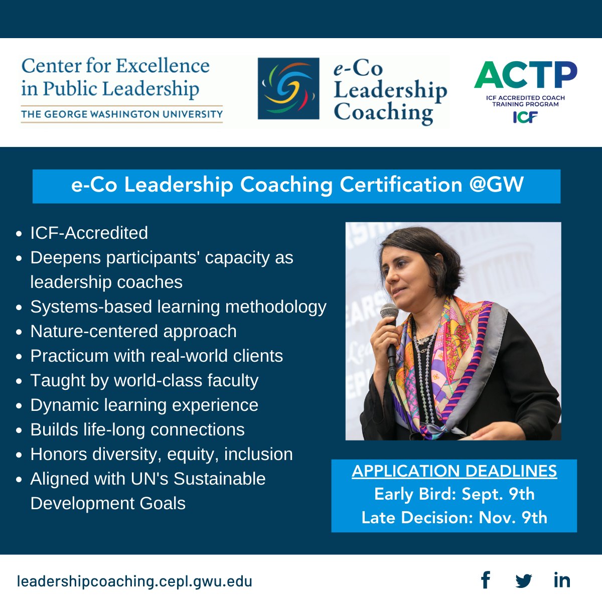 gwcepl's tweet photo. Consider joining the next cohort of the #ICF-Accredited e-Co Leadership Coaching Certification at #GW Center for Excellence in Public Leadership. Early Bird application deadline is TODAY, Sept. 9!  https://t.co/zw5V43TQSS #leadership #coaching #certification @fedinsider @hsquared https://t.co/cHXERUx5pR