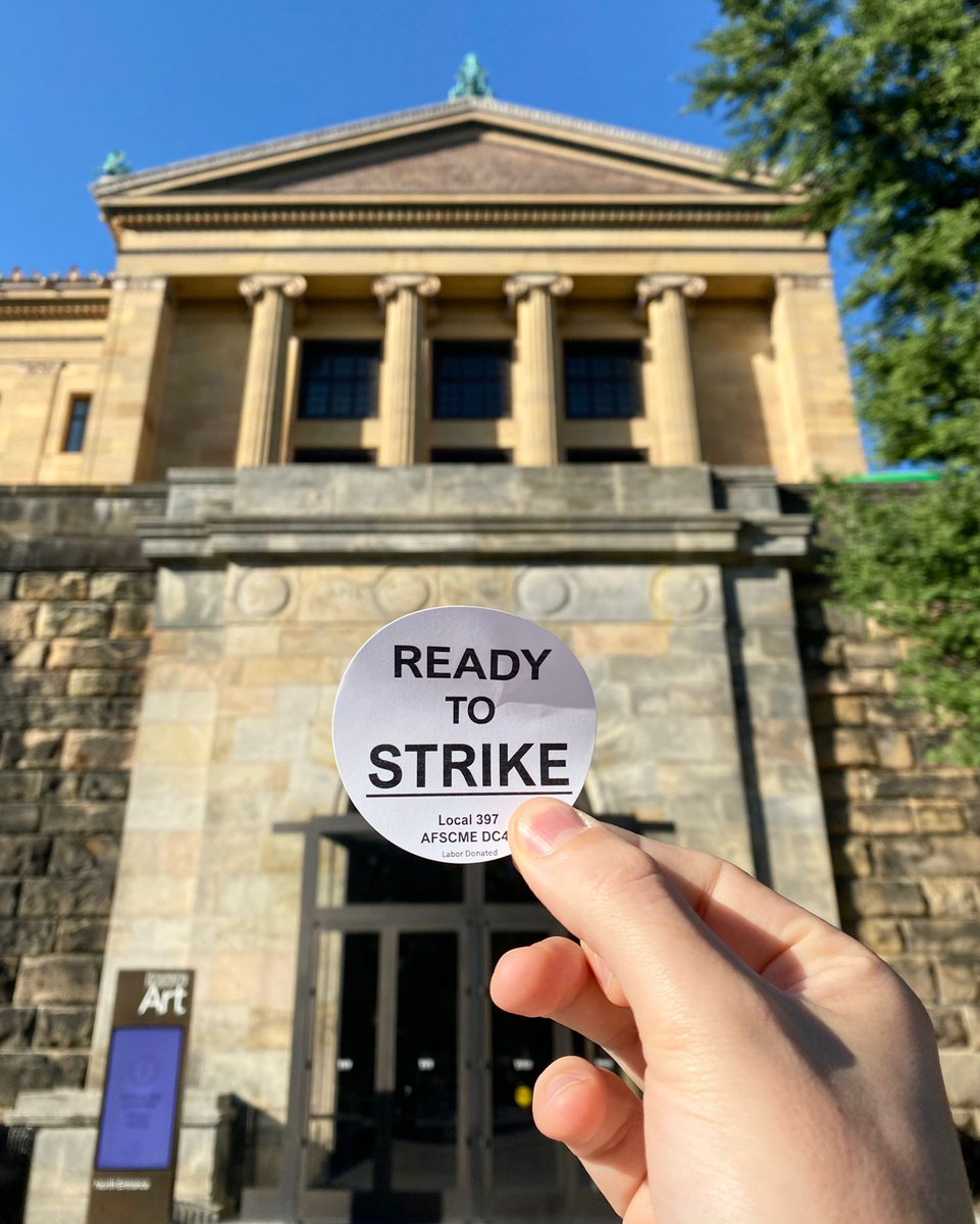 PhillyCWU's tweet photo. Workers at the Philadelphia Museum of Art are READY TO STRIKE. 

Board chair Leslie Ann Miller, COO Bill Petersen, and General Counsel Al Suh can still avert a strike by remedying Unfair Labor Practices, reaching a fair agreement, and respecting this union.

The clock is ticking. https://t.co/f53bsjpfnP