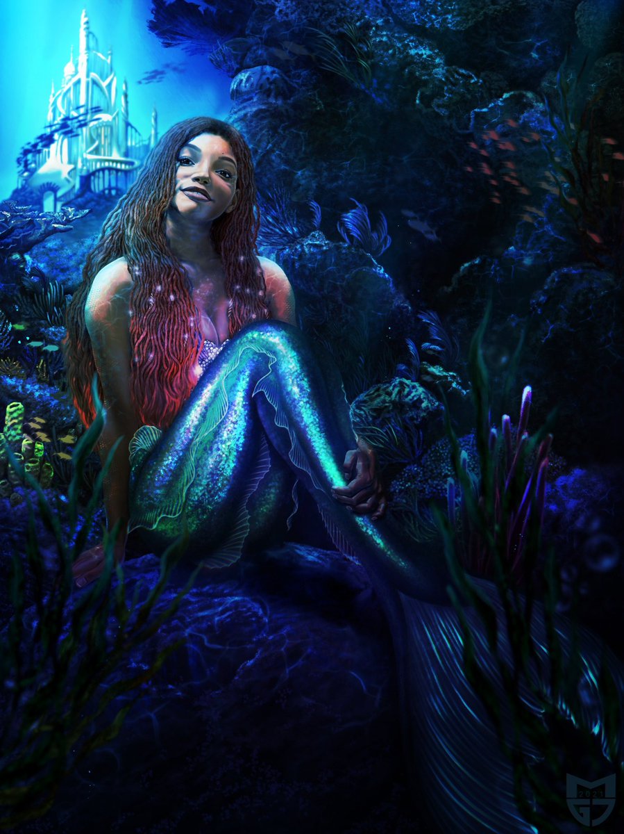 scorpiomgjart's tweet photo. Drew these to support @HalleBailey casting as Ariel. It also helped me a LOT with practicing digital art. So proud of them and happy to finally be able to post them. Like, comment, and share.🧜🏾‍♀️🐠✨ https://t.co/V2tGcuKxd9