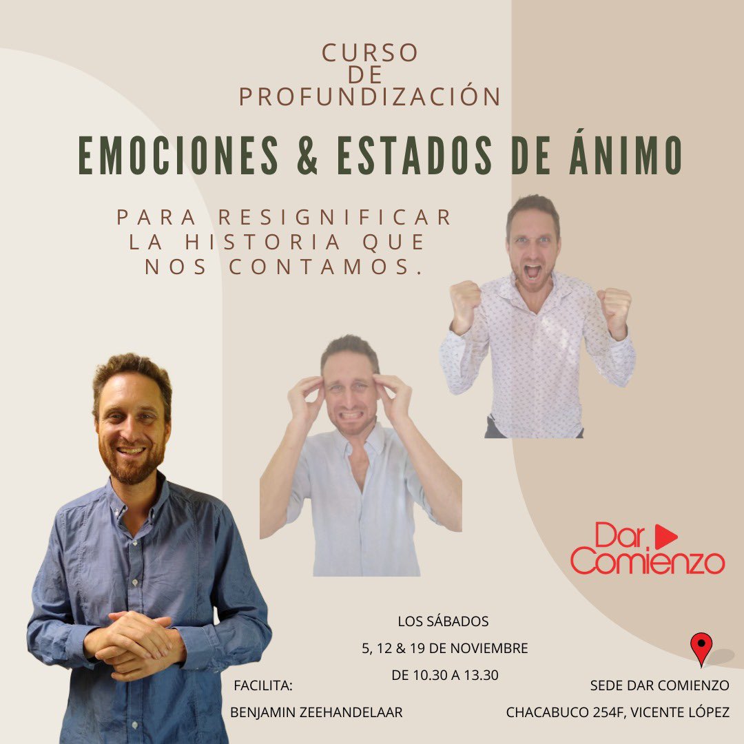 DarComienzo's tweet photo. “Estados de ánimo &amp; Emociones”  Distinciones para re significar las historias que nos contamos. Facilitado por @BenZeehandelaar 🙌🏼 . Para mayor Info escribirnos por mensaje directo o mail a cursos@darcomienzo.com . ¡Gracias! https://t.co/XVcJYJr61a