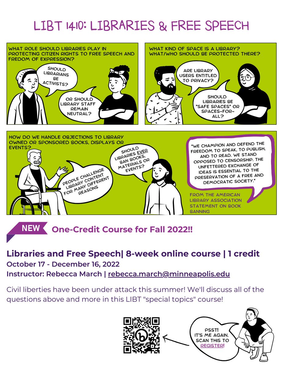 MCTC_Library's tweet photo. Register now for LIBT 1410: Libraries &amp; Free Speech, an 8 week course beginning October 17 https://t.co/raEBS2wfYg https://t.co/pxwnHqeMEs