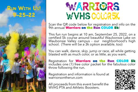 WVHS Booster Club (@wvhs_boosters) on Twitter photo Kick off HC Week next week by participating in our annual WARRIORS ON THE RUN, around good ole Waubonsie Lake. Student focused! Fun! Lots O Color!
warriorsontherun.com is hosted by the <a href="/WVHSpta/">WVHS PTA</a> & Boosters. Sunday 9/25, 10 am
<a href="/WVHSStipp/">Principal-Jason Stipp</a> <a href="/athleticswvhs/">Waubonsie Athletics</a> <a href="/WVTV/">WVTV</a> <a href="/Warriornation1/">Warrior Nation</a> Kick off HC Week next week by participating in our annual WARRIORS ON THE RUN, around good ole Waubonsie Lake. Student focused! Fun! Lots O Color!
warriorsontherun.com is hosted by the <a href="/WVHSpta/">WVHS PTA</a> & Boosters. Sunday 9/25, 10 am
<a href="/WVHSStipp/">Principal-Jason Stipp</a> <a href="/athleticswvhs/">Waubonsie Athletics</a> <a href="/WVTV/">WVTV</a> <a href="/Warriornation1/">Warrior Nation</a>