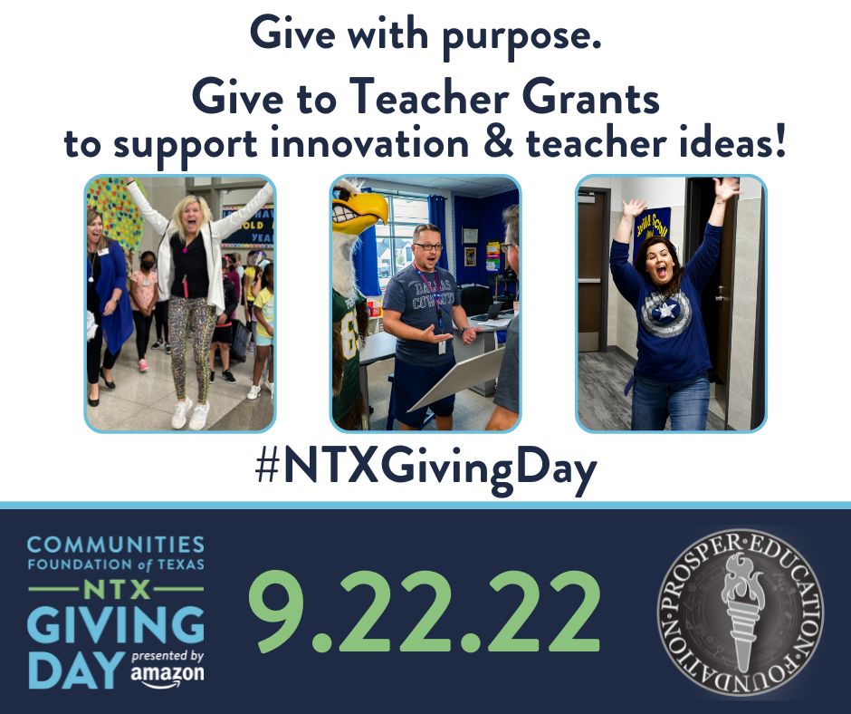 ProsperEdFound's tweet photo. Give with PURPOSE! Give to TEACHER GRANTS to support innovation and teacher ideas! 
"Receiving the grant meant the world to me. It meant that teachers would have the opportunity to conduct more student-centered instruction that sometimes gets lost in a high school classroom." https://t.co/aFS79lZYFw