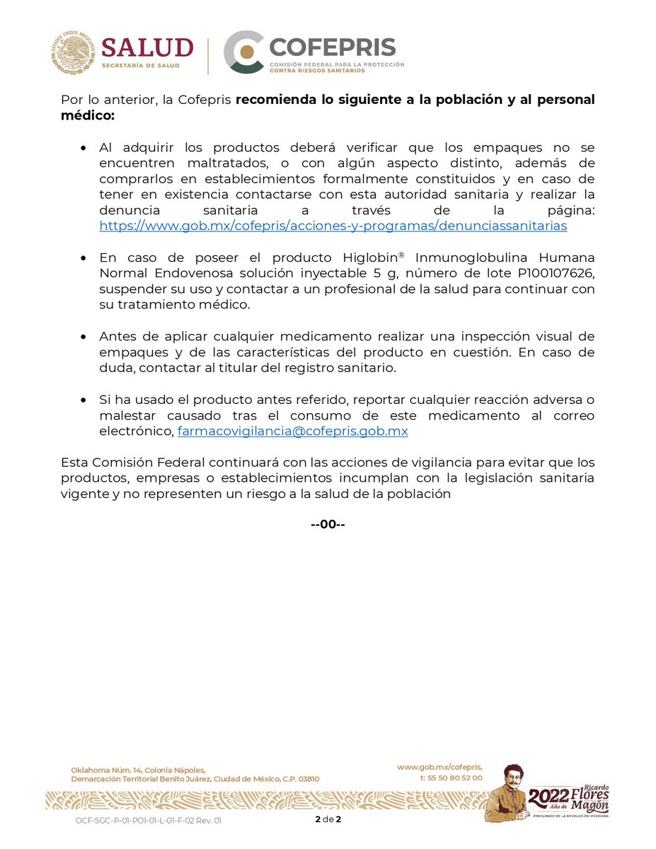 DPCRS_Qro's tweet photo. #DPCRS
#AlertaSanitaria
⚠️⚠️Medicamento adulterado 🔎💊 "Higlobin" usado en terapia de reemplazo en síndromes de inmunodeficiencia primaria #identificalos https://t.co/xjNQb1iWnK