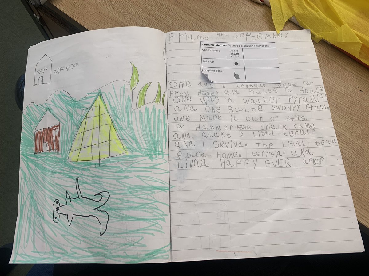 CaitlinRostock's tweet photo. So impressed with the results of p3’s writing today! They did such a super job of retelling their own version of the 3 little pigs @DingwallPlay #highlandliteracy #writing https://t.co/25HtX2ndJB