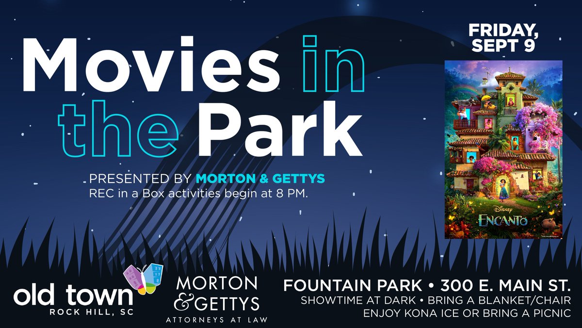 Even though the rain has put a damper on things tomorrow, TONIGHT's Movies in the Park presented by Morton &amp; Gettys is ON! 😎
September is National Hispanic Heritage Month and Old Town is celebrating by showing Encanto as our monthly flick. Join us at Fountain Park at 8 PM.🎥