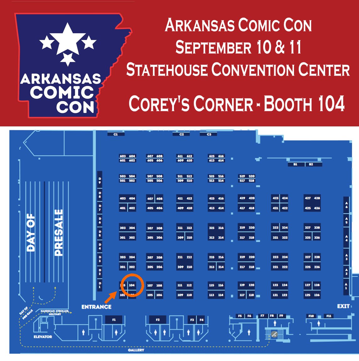 Coreys_Crafts's tweet photo. Here's where I'll be this weekend!!! Come find me at booth 104 right near the entrance! #arkansascomiccon #littlerock #comiccon #artist #conartist #localcon https://t.co/1xY40L8yli