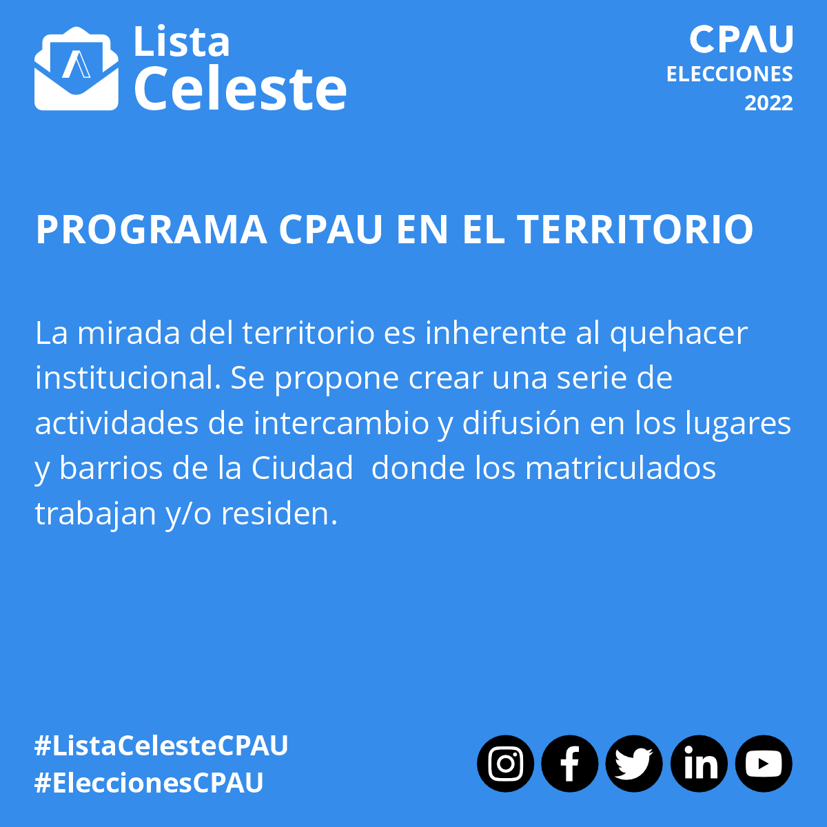 celestecpau's tweet photo. ACTIVIDADES DE EXTENSIÓN:

ARQUITECTURA, ENCUENTRO Y REFLEXIÓN
PROGRAMA CPAU EN EL TERRITORIO
BIENAL SUDAMERICANA DE ARQUITECTURA
SEMANA DE LA ARQUITECTURA

🔗Conocé más en: https://t.co/gpAEeU03lQ

#Elecciones #CPAU #EleccionesCPAU #ListaCeleste #ListaCelesteCPAU https://t.co/G25sgIvGZL