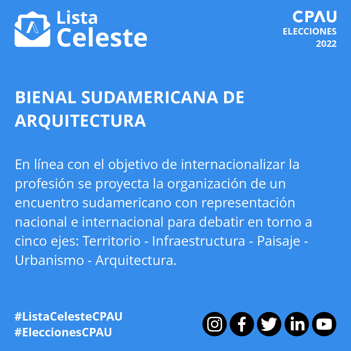 celestecpau's tweet photo. ACTIVIDADES DE EXTENSIÓN:

ARQUITECTURA, ENCUENTRO Y REFLEXIÓN
PROGRAMA CPAU EN EL TERRITORIO
BIENAL SUDAMERICANA DE ARQUITECTURA
SEMANA DE LA ARQUITECTURA

🔗Conocé más en: https://t.co/gpAEeU03lQ

#Elecciones #CPAU #EleccionesCPAU #ListaCeleste #ListaCelesteCPAU https://t.co/G25sgIvGZL