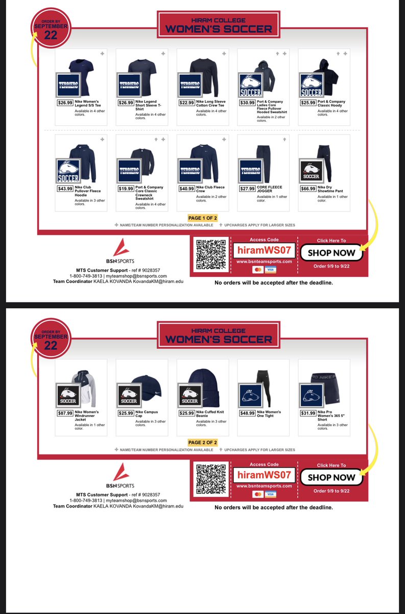 Our team store is officially live! Shop today for all the goods to support your favorite team! 
Store closes Sept 22

bsnteamsports.com/shop/hiramWS07