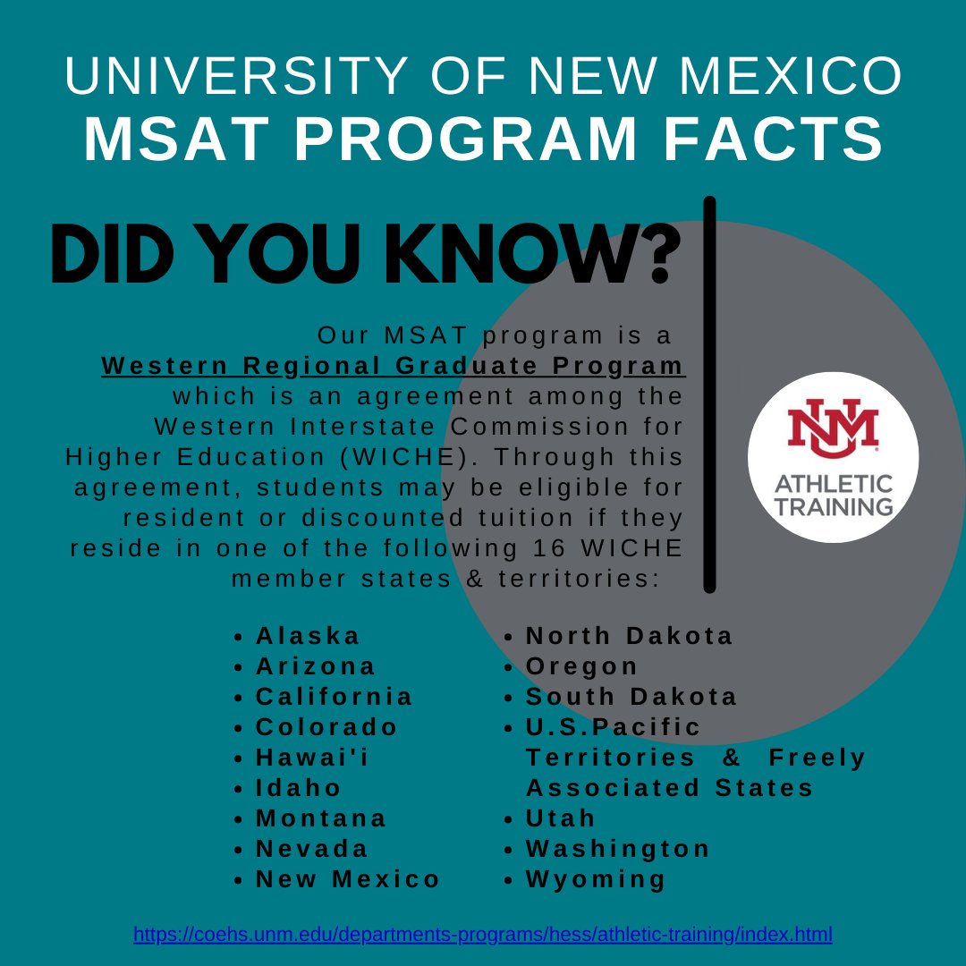 #DidYouKnow our MSAT program is a Western Regional Graduate Program? 📝 

Prospective students may be eligible for resident or discounted tuition if they reside in one of the 16 WICHE member states &amp; territories. Click the link in bio for more info &amp; share with your students!