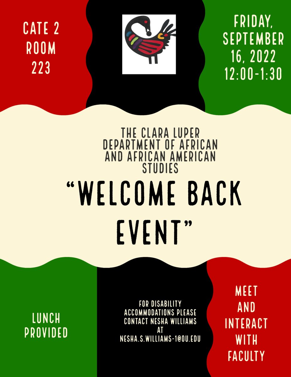 AFAM_OU's tweet photo. We're excited to welcome back our students next week. #AFAM #supportblackstudies https://t.co/Ya8KcARzRy