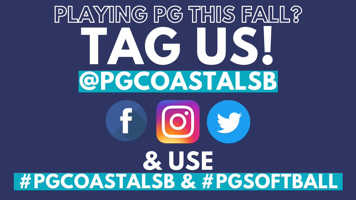 Be sure you're following us on social! 👋 

Don't forget to tag us in your posts as you #PlayPG this fall! 

#PGCoastalSB | #PGSoftball