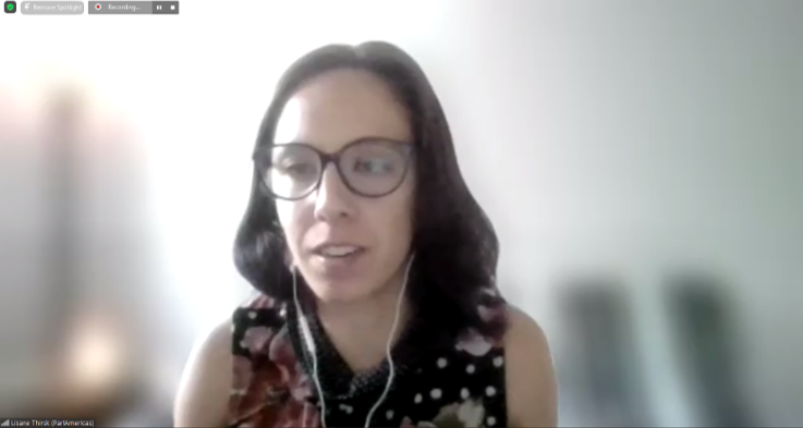Lisane Thirsk, ParlAmericas Deputy Director, presented on the value of public participation for the success of democratic institutions, highlighting the need for diverse voices to be heard.