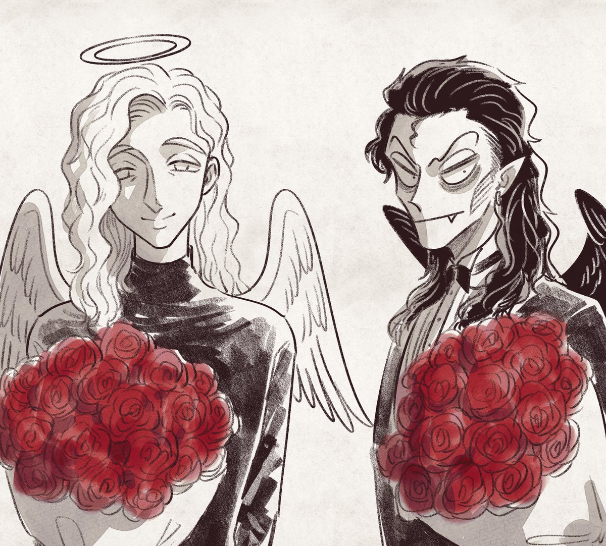 2boys flower multiple boys angel wings halo bouquet  illustration images