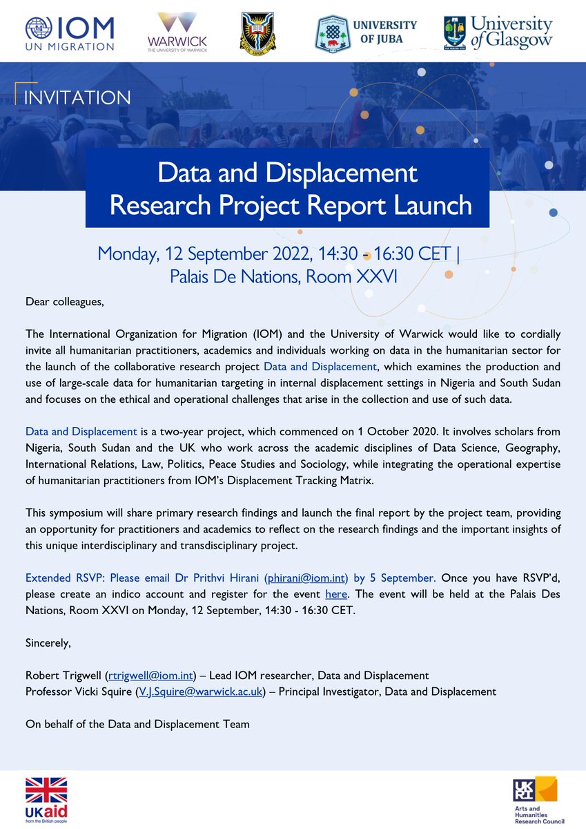 We will launch our final project report on Monday, the 12th of September 2022 14:30 - 16:30 CET at Palais Des Nations, Geneva. Big thanks to all the project team, especially our IOM partners @PrithviHirani and Robert Trigwell for making this event possible!