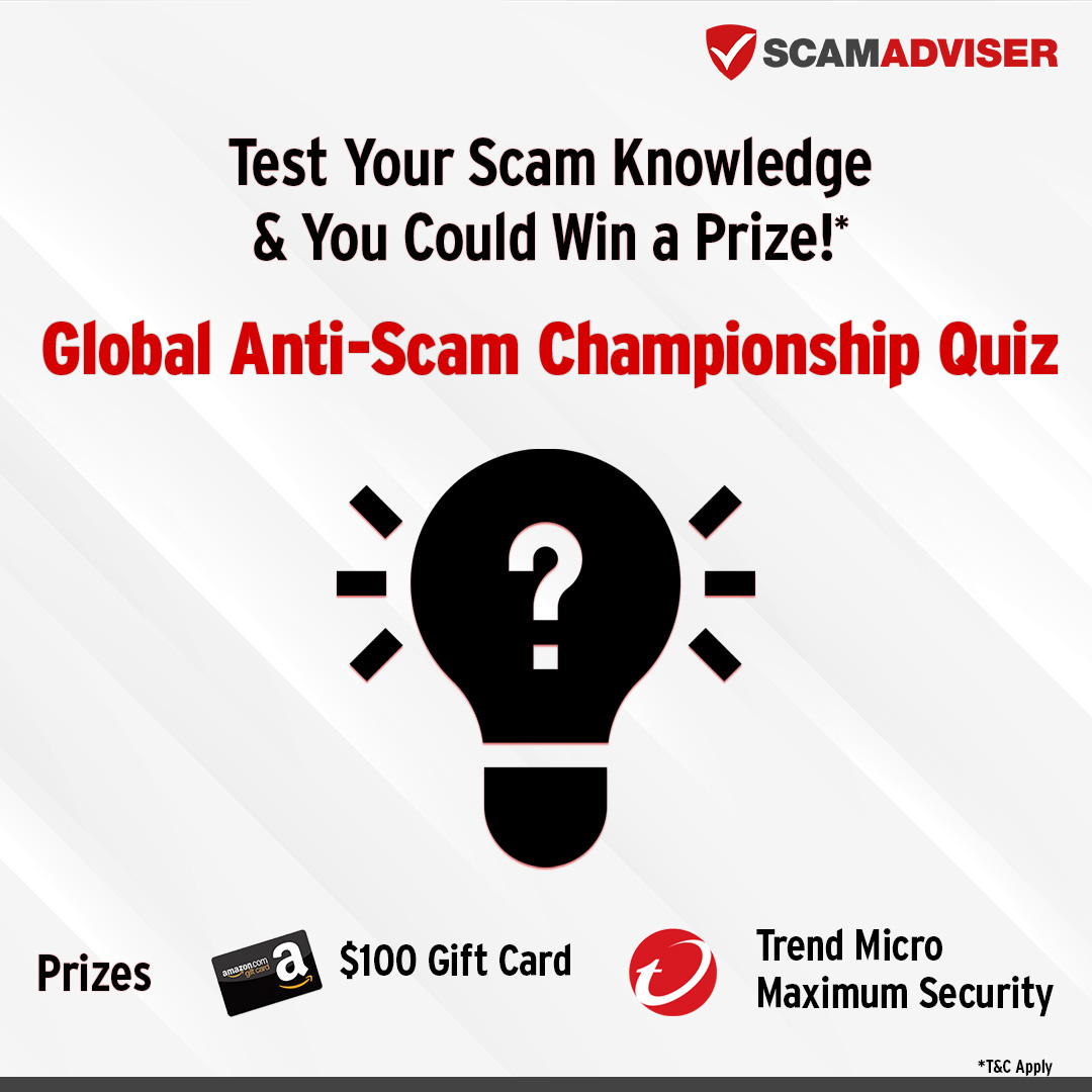 scamadviser's tweet photo. Find out how good you are at recognizing scams by taking the Global Anti-Scam Championship Quiz! Invite friends and compare scores: https://t.co/xOs3xaHULD
#ScamAdviserTips #Quiz #GlobalAntiScamChampionship #Scamfighter #Scamfighting #OnlineScam #Scam https://t.co/Zjs4SfDlzQ