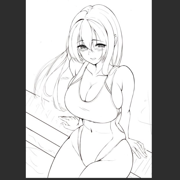 うちの子おっぱいミッチミチ競泳水着ラフwip('ω')整え整え…! 