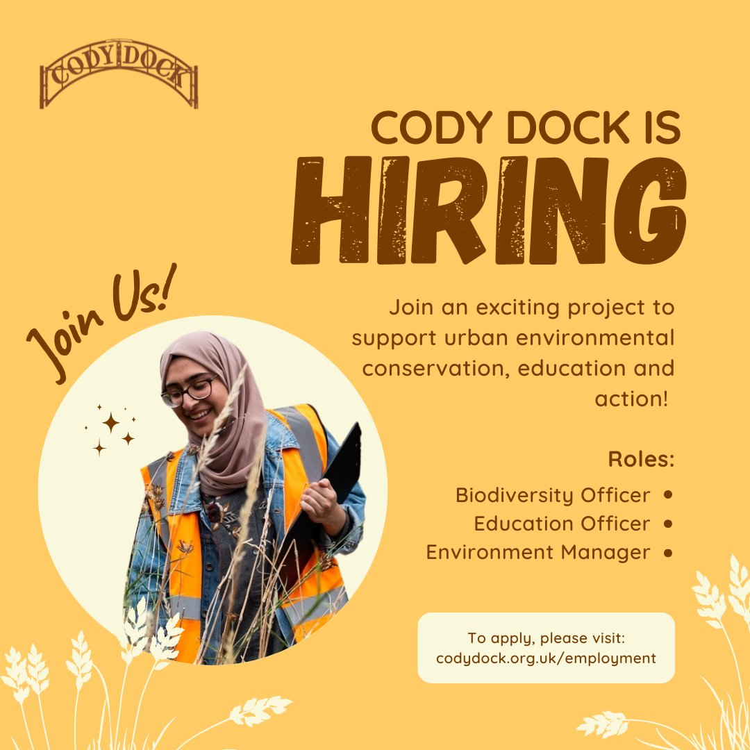 ✨We are HIRING!✨ >please retweet<

We're on the lookout for a dynamic and exciting team to build a healthier environment for people and wildlife in East London! 

 - Biodiversity Officer
 - Education Officer
 - Environment Manager

Find out more &amp; apply! linktr.ee/codydock