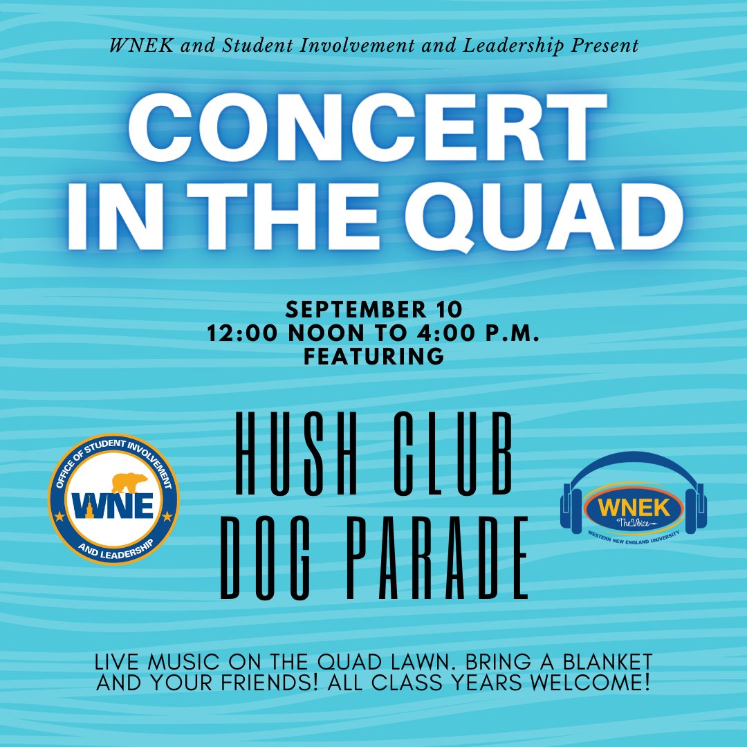 DON'T FORGET ‼️ Concert in the Quad is TOMORROW from 12-4 with Hush Club and Dog Parade! Check out our blanket giveaway a few posts back- or be one of the first 50 students to arrive to win! There will be popcorn, great music, and tons of fun! See you there!