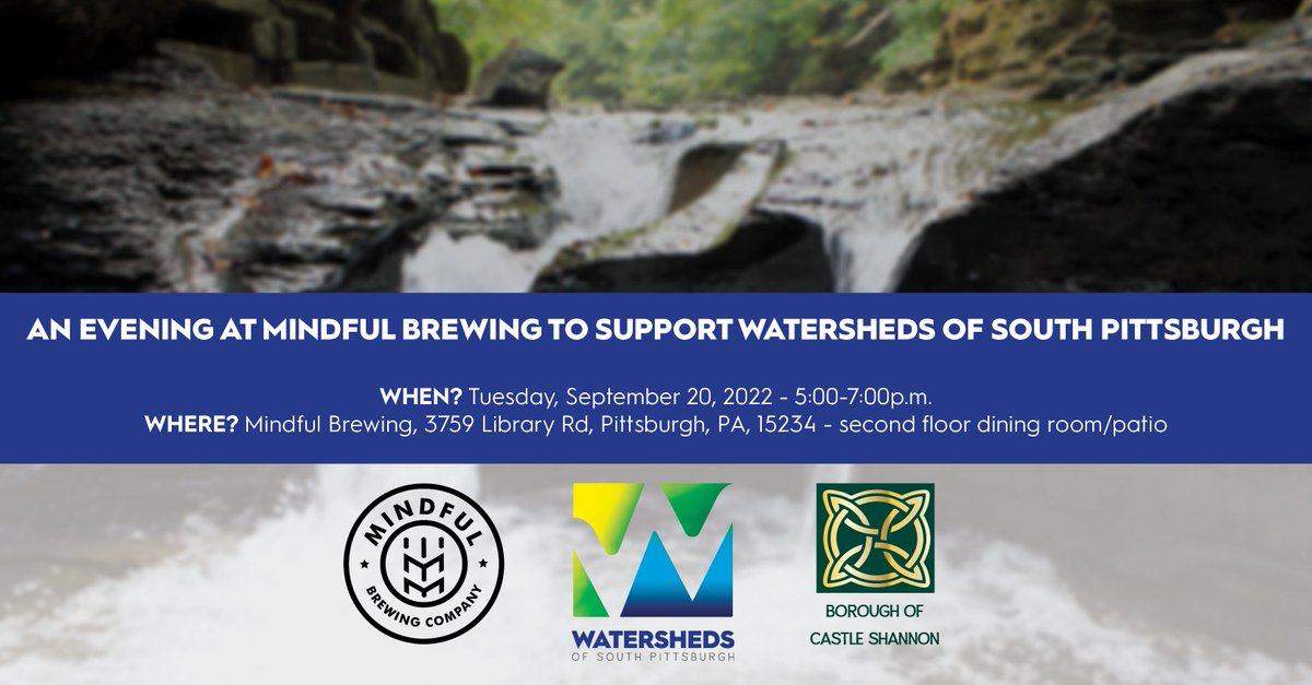 wospgh's tweet photo. Would you like to support our efforts to improve the health of local streams, watersheds, and communities? Join us at Mindful Brewing on September 20. They’re donating 10% of all food and beverages purchases to Watersheds of South Pittsburgh.
Register now: https://t.co/jxYCAB7MQo https://t.co/1AA3uhBsfo