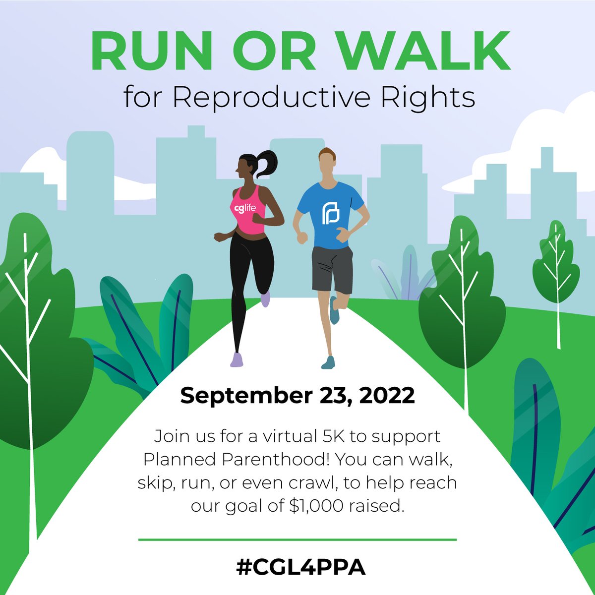 cglifeagency's tweet photo. Walk, run, or just move with us! CG Life is proud to host a virtual 5K in support of @PPFA on Friday, September 23rd. 

If you're joining, be sure to take a photo and post it on social media using #CGL4PPA. 

Donate here: https://t.co/sMvUNzLVH2

We thank you for your support! https://t.co/WhzR0w8hp1