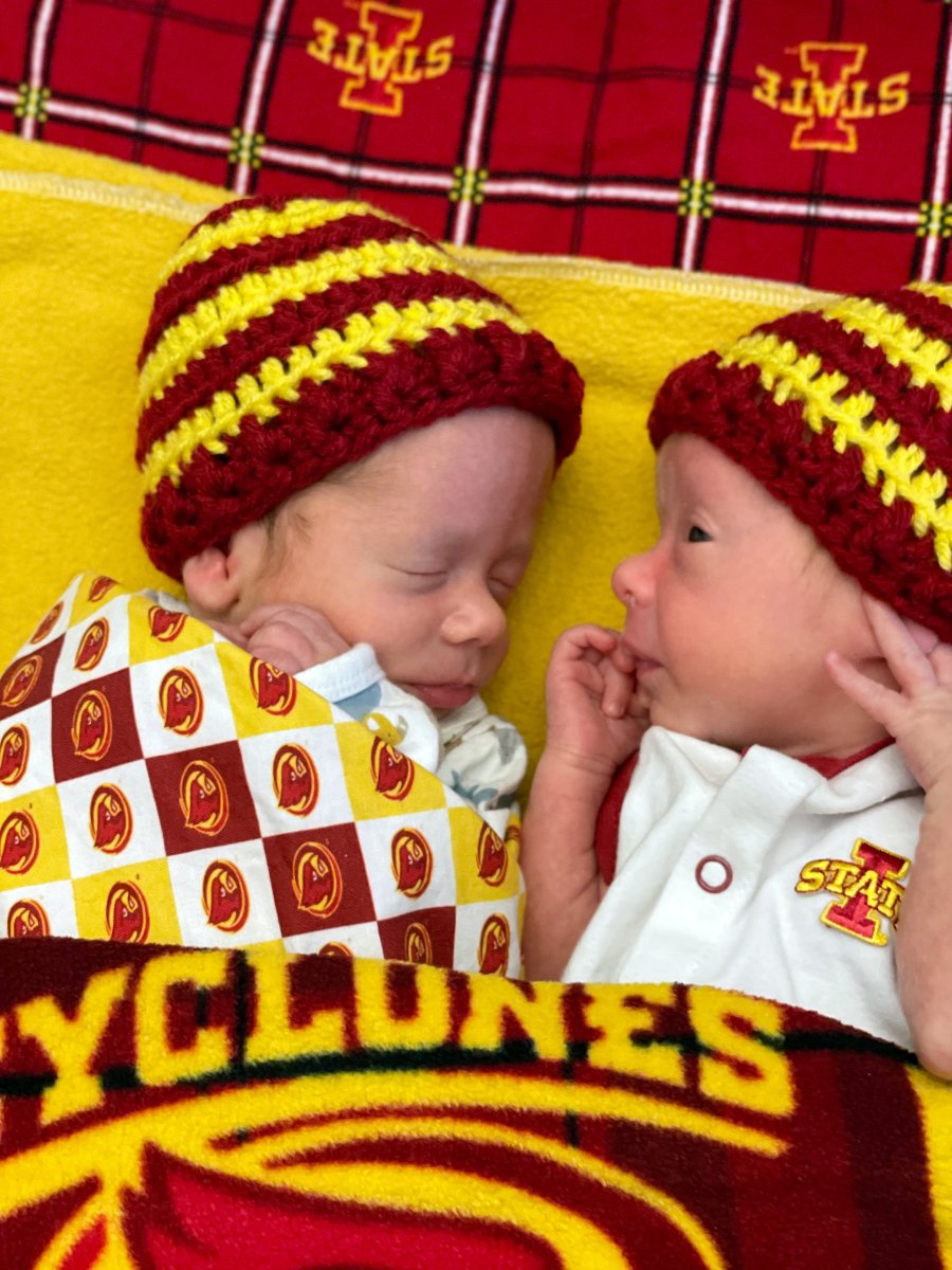 UIchildrens's tweet image. Hawkeyes and Cyclones can agree on at least one thing heading into this weekend—we’re all cheering for the babies in our NICU! 💛 #CyHawk