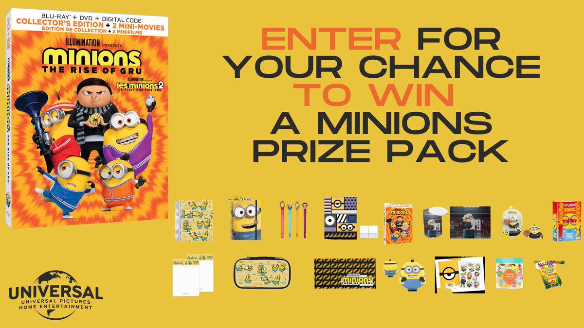 BenMkWrites's tweet photo. Brace yourself for the most off-the-wall animated movie of the year. Follow us, RT + Tag a fellow #Minions superfan to enter to #win a jam-packed Minions: #TheRiseOfGru prize pack, including the fun-filled animated sequel on Blu-ray, plus a puzzle, toys, stickers &amp; so much more! https://t.co/zJY3mQIA5u