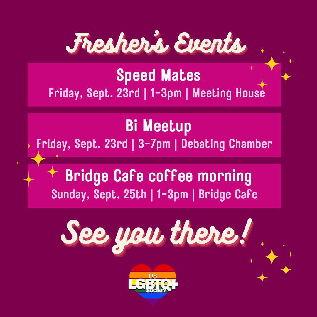Hey all! Hope you’re all ready for freshers! Here is our line up of our events