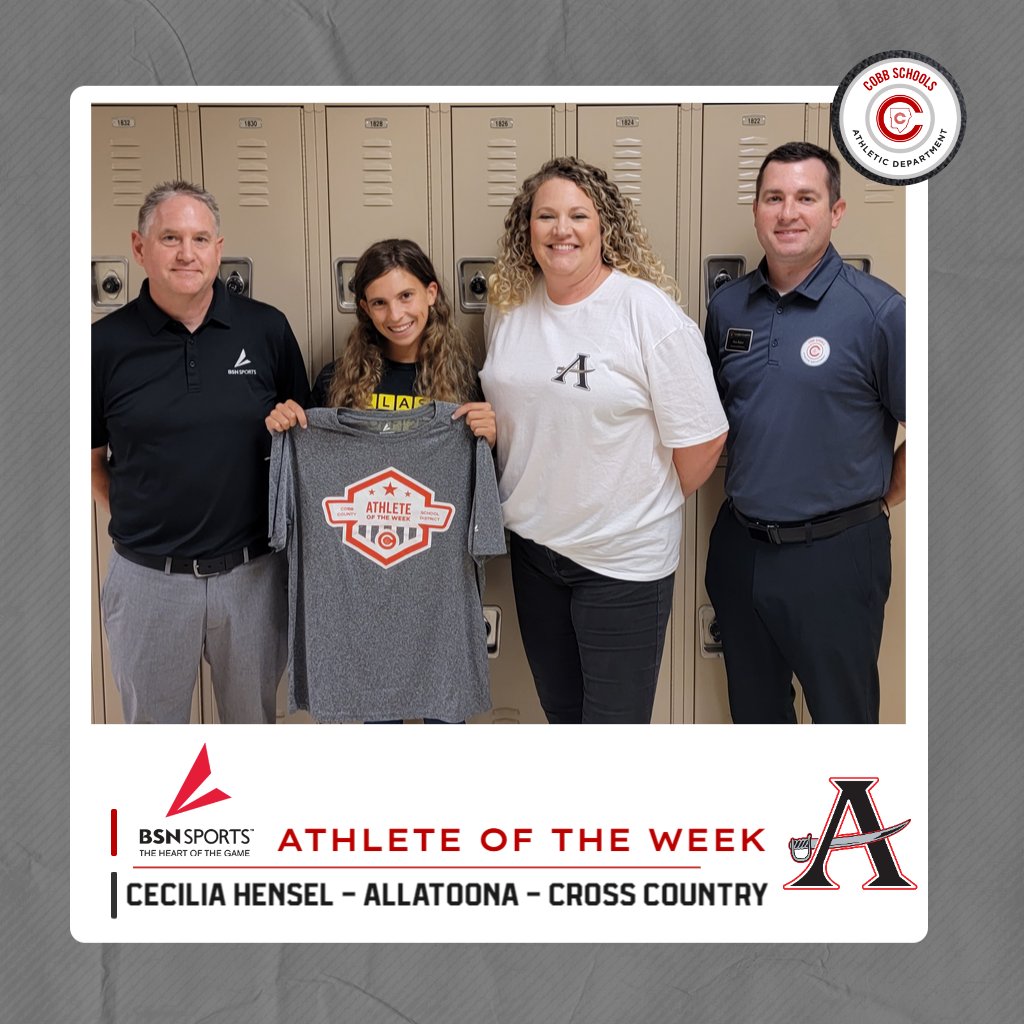 CCSD_AD's tweet photo. Congrats to this week's @CCSD_AD female AOTW! Cecilia Hensel of @toona_athletics @AllatoonaXC has been the number one runner for the first 3 races while posting national elite times on the 5k course. Thanks to @BSNSPORTS_GA for sponsoring our award! @cobb_sports @CobbSchools https://t.co/8PmO5JTwvd