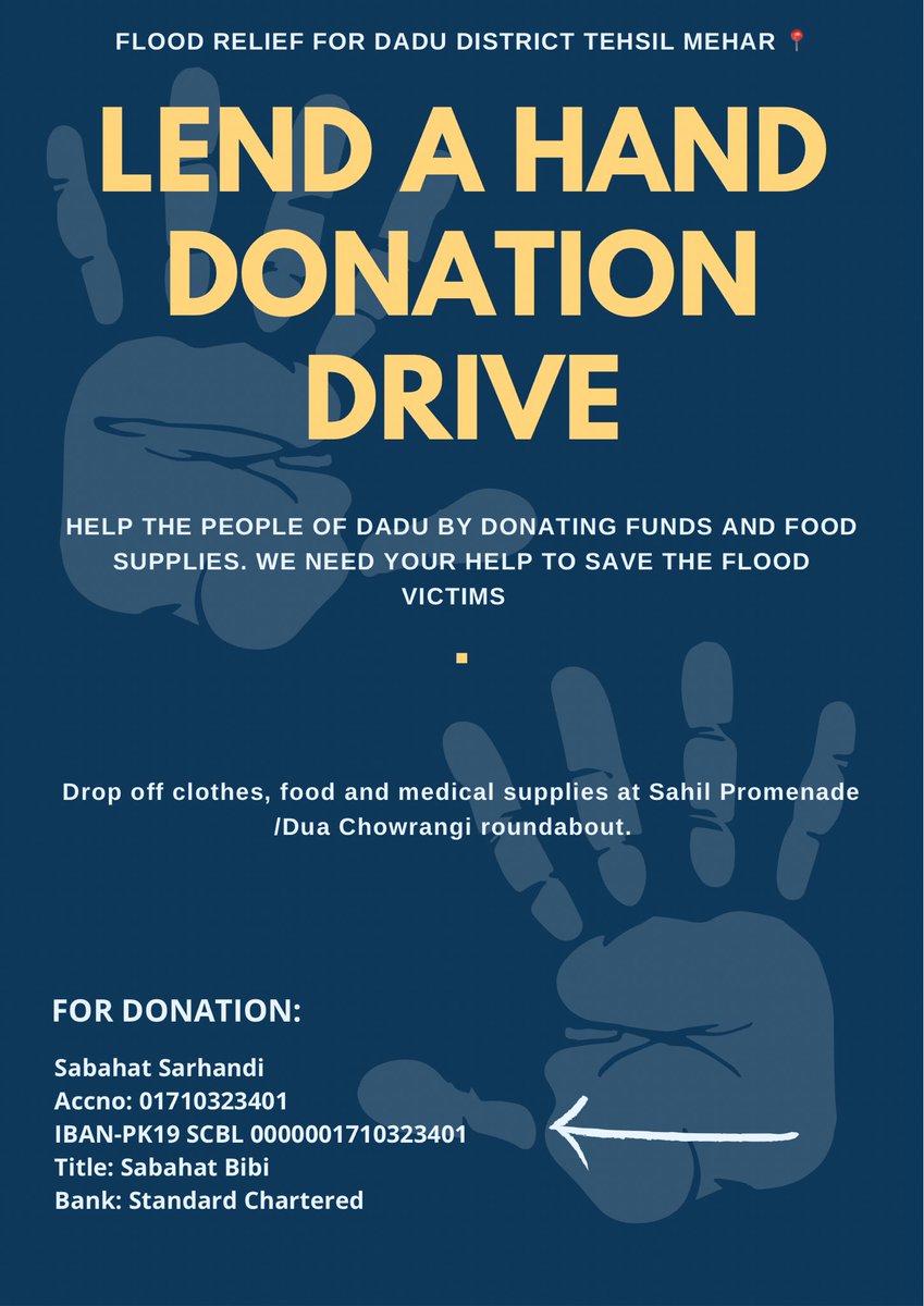SabSarhandi's tweet photo. Kindly do come forward and donate for the people of District dadu tehsil mehar. Your donations can help flood affected from hunger and to provide them shelters. My bank details are mentioned below 👇 #FloodsInPakistan2022 https://t.co/OrUWTGH0f2