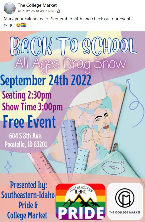 Read more about the article A coffee shop in Idaho is putting on a “BACK TO SCHOOL all ages drag show” spons