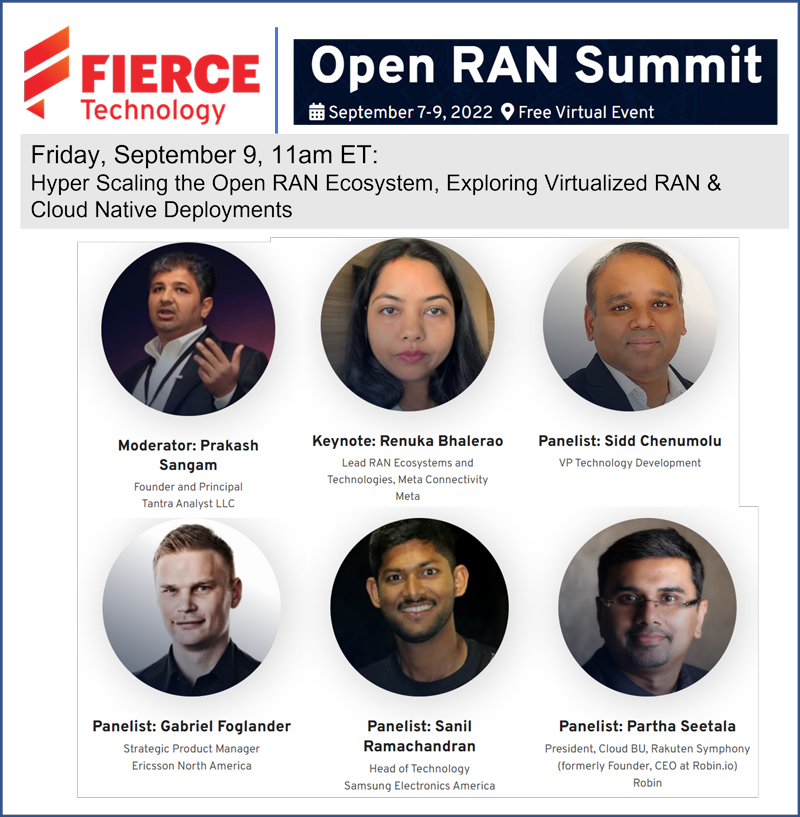 MyTechMusings's tweet photo. Great discussion w/ very knowledgeable panelists at #OpenRANSummit 

https://t.co/JJGlQ1e3QL

Thanks Renuka of @Meta/@TelecomInfraP Sidd of @dishwireless, Sanil of @SamsungNetworks, Partha of @RakutenSymphony &amp; Gabriel of @ericsson 

On-demand version coming soon @FierceWireless https://t.co/iJtMQoqWhp