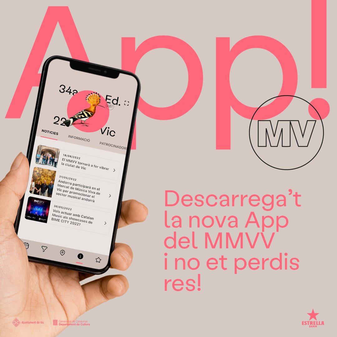 MercatMusicaVic's tweet photo. Encara no t'has descarregat l’App oficial del #MMVV? 📲

🎸 Pots consultar els concerts, comprar entrades, localitzar els escenaris, crear una agenda amb els concerts favorits i consultar el que està sonant en aquell moment!

Descarrega-te-la gratuïtament💥 https://t.co/jaaLQ4R9eK