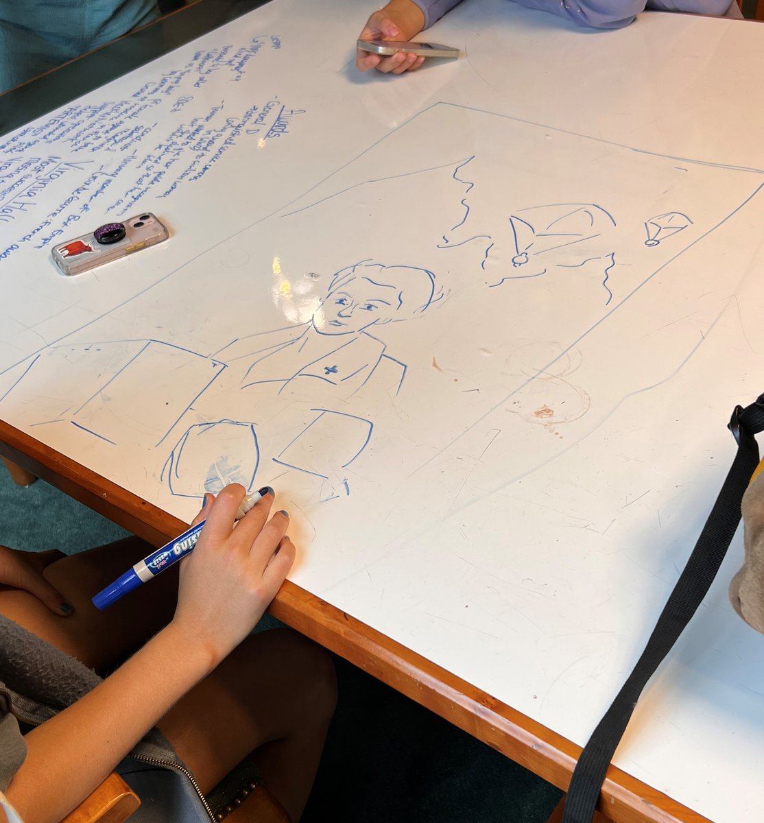 MadHuffLib's tweet photo. From notes to sketch to finished product, #MadeiraGrade9 showed us their #MadeiraCreativity in Student Life and designed covers for books on inspirational people. Did you know Virginia Hall, WWII spy, had a prosthetic leg she called 'Cuthbert'? https://t.co/9HuvO6ly8f