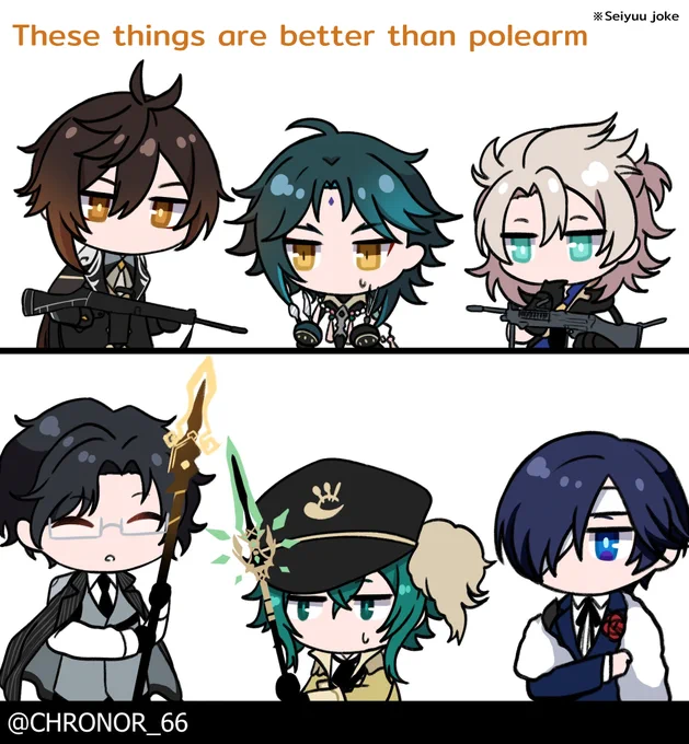 "I'm telling you Xiao, these things are better than polearms"
※Seiyuu joke
#原神 #GenshinImpact #千銃士R #1014R_FA 