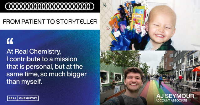 vlhess's tweet photo. My colleague AJ's story speaks to the purpose of a @RealChemistry_ career; if you're passionate about storytelling and want to help elevate the impact of #health care, this is the place for you. #LifeatRealChem #RealChemStories https://t.co/VNaTSjB2d5 https://t.co/PH8W9QpqJH