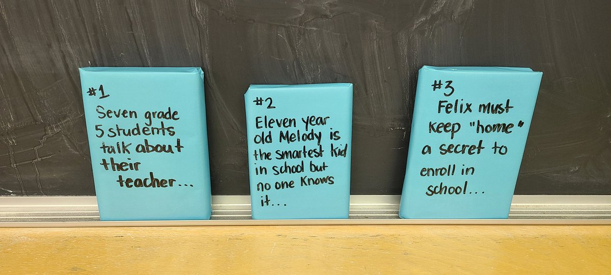 MrsNovakovich's tweet photo. "Miss, we literally can't judge the book by its cover!" 
Students voted on our first class read aloud based off of a one sentence synopsis.
We are currently reading "No Fixed Address" 📖 https://t.co/DMD9QccicS