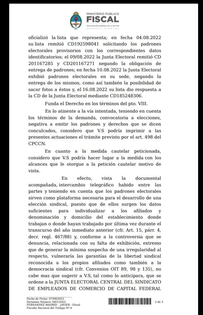 #AlertaComercio 🚨 #Elecciones2022

La justicia dió a lugar al reclamo de la lista de <a href="/RamonMuerza/">Ramon Muerza</a> y Cavalieri deberá entregar los padrones de los afiliados en condiciones de votar.
El ministerio de trabajo ya fue notificado por la lista Granate Morada 🔴🟣.