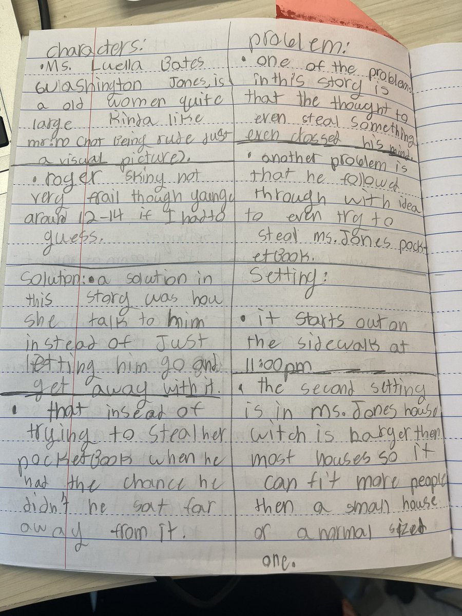 SDelormELA's tweet photo. Reading &amp; developing theory notes on different story elements! @CrecArtsMiddle1 https://t.co/Ko7di1hbcI