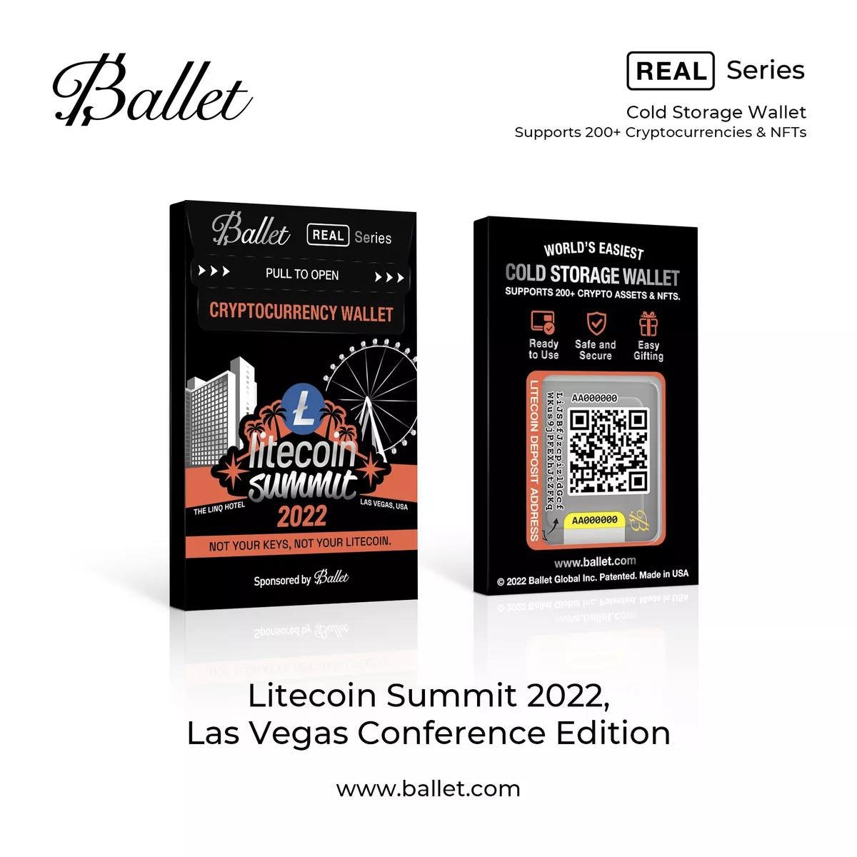 LTCFoundation's tweet photo. BREAKING: Every attendee at the 
#LitecoinSummit2022 will receive a limited edition Ballet REAL Series Cold Storage Wallet courtesy of our friends @BalletCrypto!!🤩

👉Register today to come get yours: https://t.co/U32weKwrBx ⚡️#Litecoin $LTC https://t.co/heCi4f7ZaV