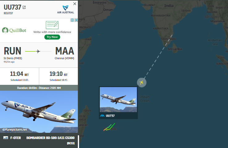 ChennaiFlights's tweet photo. @aerowanderer @airaustraloff @UpdatesChennai The reason is a technical snag: hydraulic issue.
The same equipment F-OTER is being used and the plane is currently en route to #Chennai albeit with a delay of ~6.5 hours.
#Aviation #MAA #RUN #Diversion https://t.co/eoQkcn3xJ4
