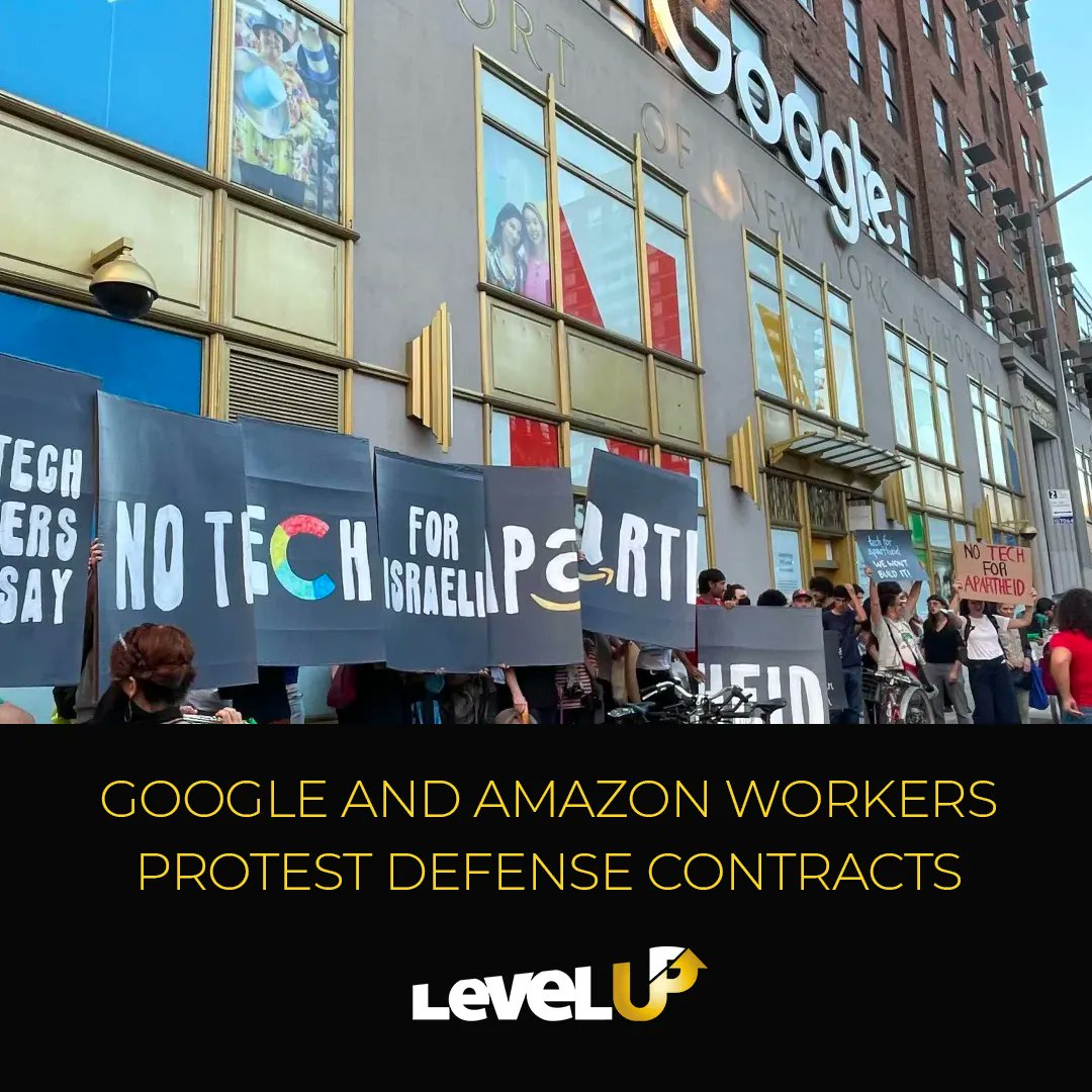levelupalgo's tweet photo. Hundreds Google workers and their supporters gathered near the company’s downtown San Francisco offices Thursday, raising signs that read “No Tech for Apartheid” and filling the air with chants of “Tech from Amazon and Google! You can’t claim that you are neutral!” https://t.co/1usNxUrqY3