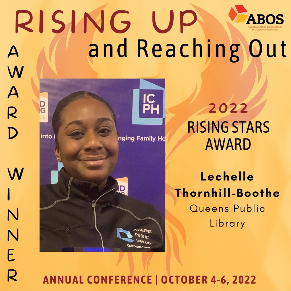 ABOS_Outreach's tweet photo. Lechelle Thornhill-Boothee, Outreach Services Assistant at the Queens Public Library in Jamaica, NY, is the recipient of the 2022 ABOS Rising Stars Award.
β
Read more about Lechelle and the other award winners at https://t.co/81sot7cjLm
β
#ABOSoutreach #RisingUpAndReachingOut https://t.co/luBm5DhbLz