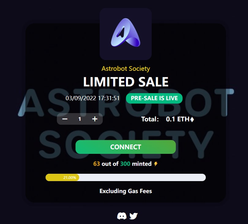 AstrobtSociety's tweet photo. 🎉Astrobot Society PRE-SALE IS NOW LIVE!

📢Quick Minting if you are mentioned by us (only 300 NFTs on Twitter members)

🔥Mint Price: 0.1Ξ 

➡️ Limit: 5 NFT per wallet

🔗Mint only at our Official Website 👇 below (click to open)

▶️ https://t.co/q36R9m5rqU https://t.co/N80zHdAXKL