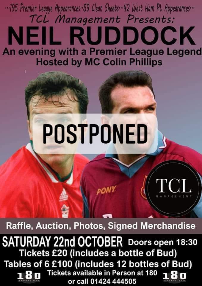 Due to the sad passing of Queen Elizabeth II, An Evening with James Collins is postponed.

The new date will be the Saturday 22nd October, which means Neil Ruddock's appearance will be pushed back, likely to a point during November.

All tickets remain valid.