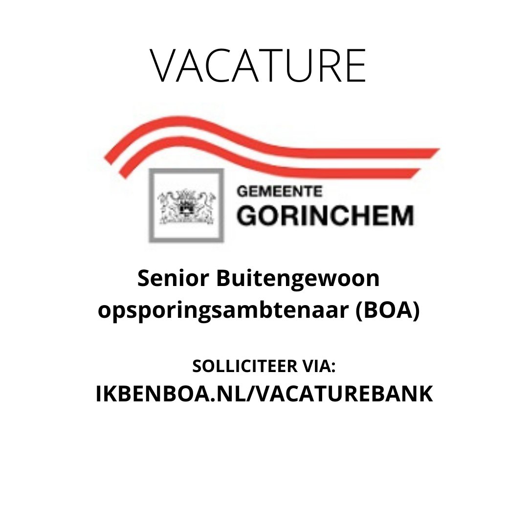 VACATURE:
Gemeente Gorinchem is op zoek naar:
Senior Buitengewoon Opsporingsambtenaar (BOA)

Spreekt je dit aan, reageer dan snel.
Kijk voor de volledige vacature tekst of om te solliciteren op: 
ikbenboa.nl/vacature/gemee…

#BOA #Handhaving #gorinchem