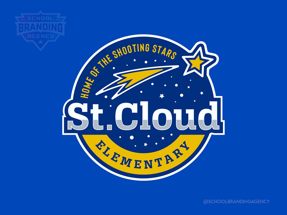 Home of the shooting stars! That is the rallying cry of St. Cloud Elementary School, and we created a beautiful school logo that brings that message out.

A shooting star races across the sky, which is full of stars.

Created by schoolbranding.agency 

#schoolbranding #logo